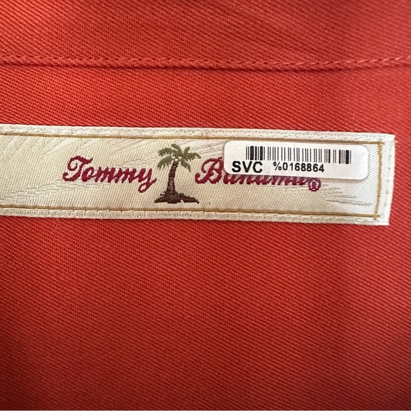 Tommy Bahama Men L 100% Silk Camp Shirt Orange Button Shirt Collared Solid Color - Picture 2 of 8